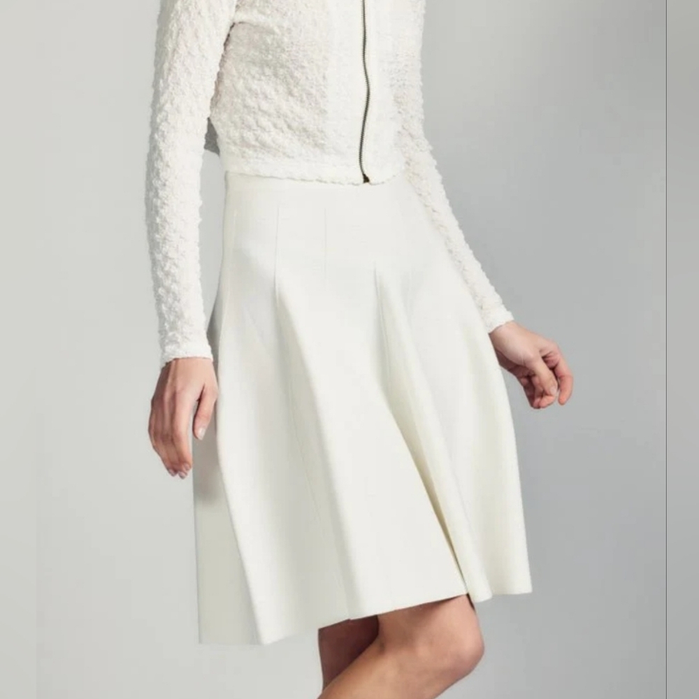 Aleeza Paris Luxury Knit Chic Winter White A-Line Skirt